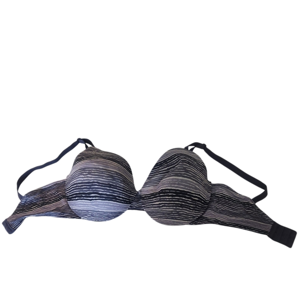 Warners Striped Black and Gray Bra. Adjustable Straps.